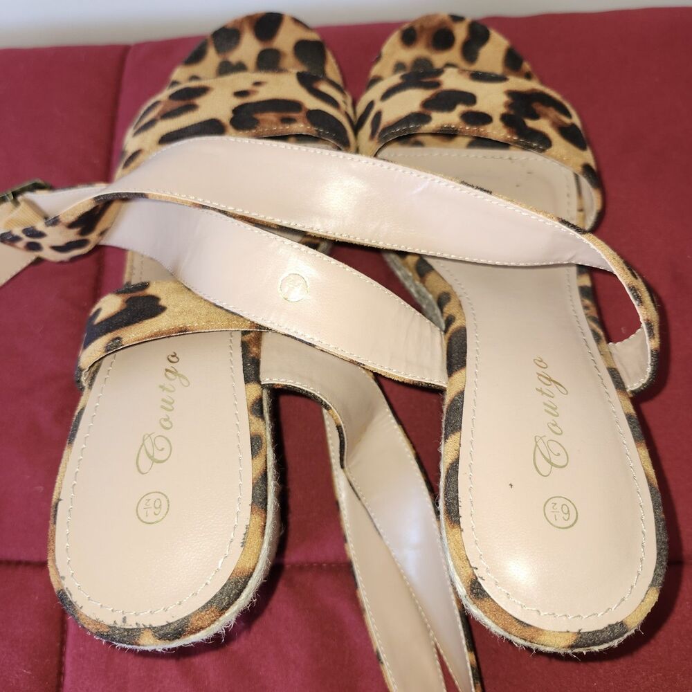Coutgo Womens Leopard Print Espadrille Wedge Sandals 6.5 Crisscross Ankle Strap - Picture 6 of 9